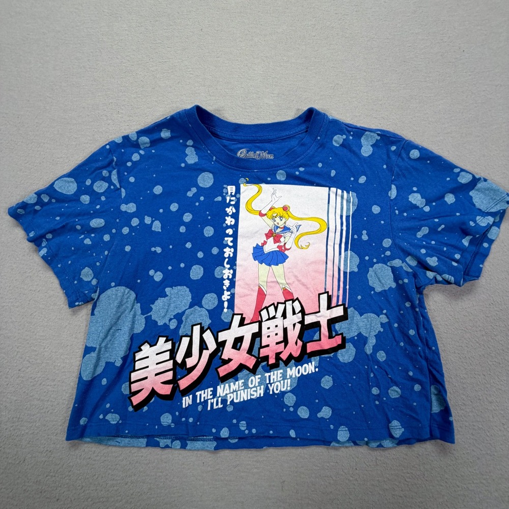 Sailor Moon Graphic Crop Top Women Medium Good Blue Anime Bleach Wash‎ Tee